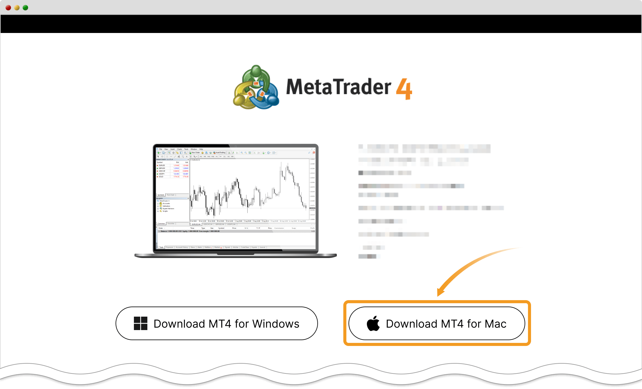 Mac版MT4のダウンロードリンクをクリック