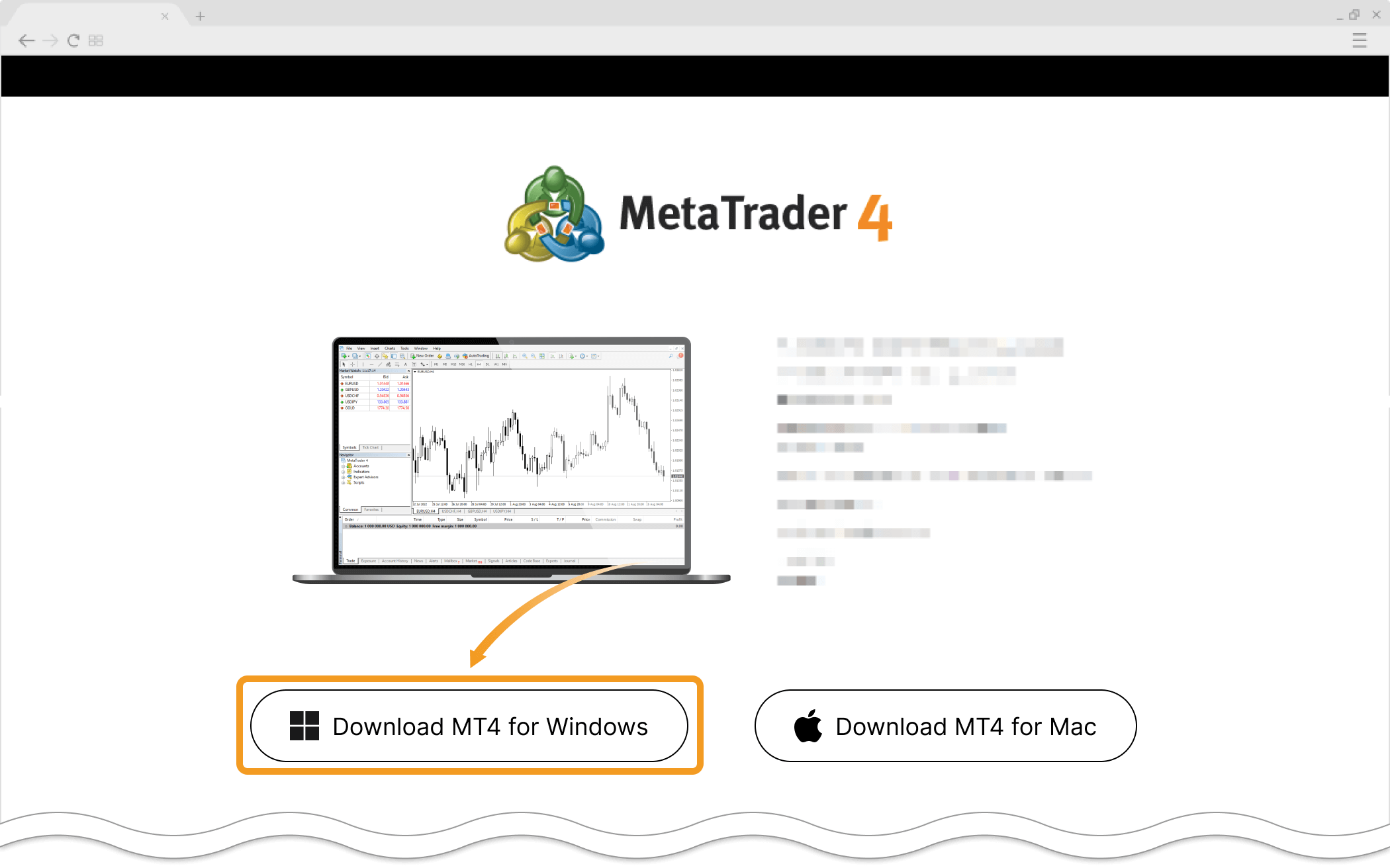 Windows版 MetaTrader4のダウンロードリンクをクリック