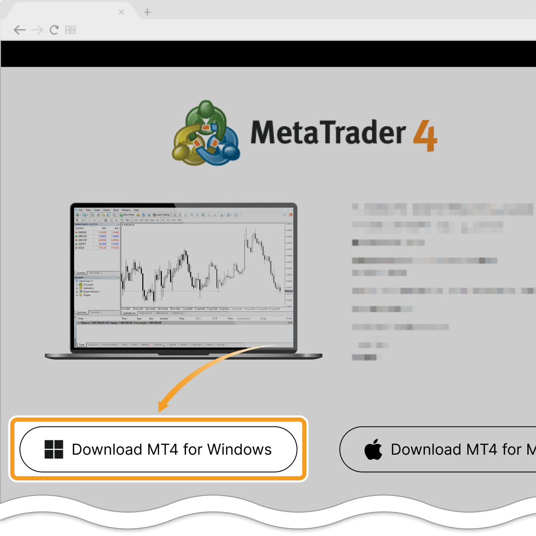 Windows版 MetaTrader4のダウンロードリンクをクリック