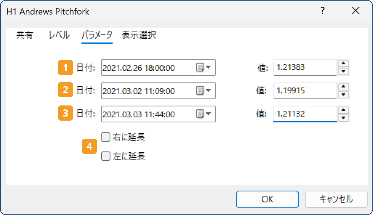 「パラメータ」タブの設定