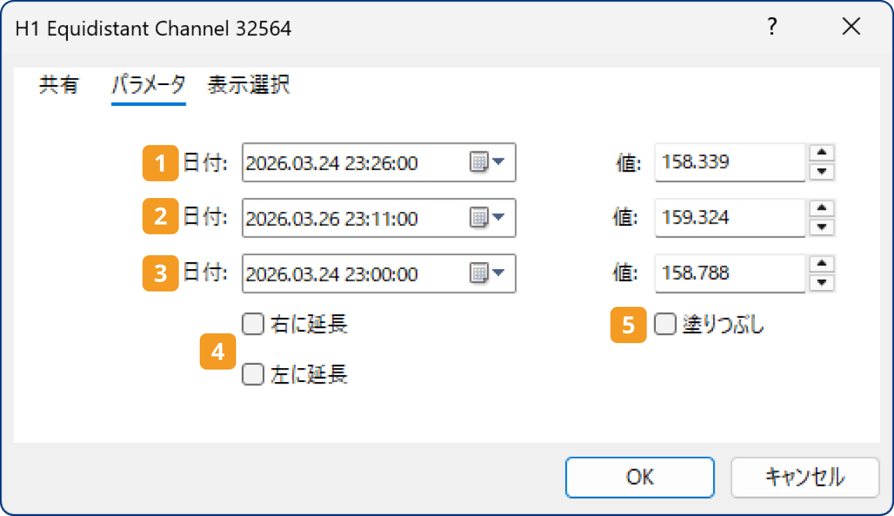 「パラメータ」タブの設定