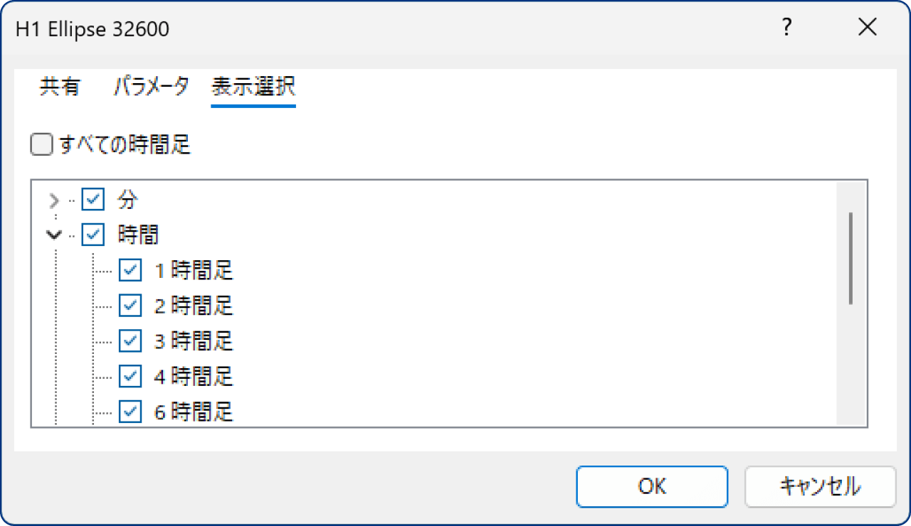 「表示選択」タブの設定